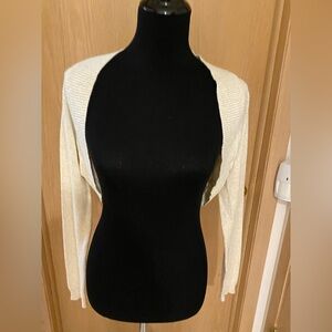 Cream color knit shrug with gold lurex threads , size youth 16/18